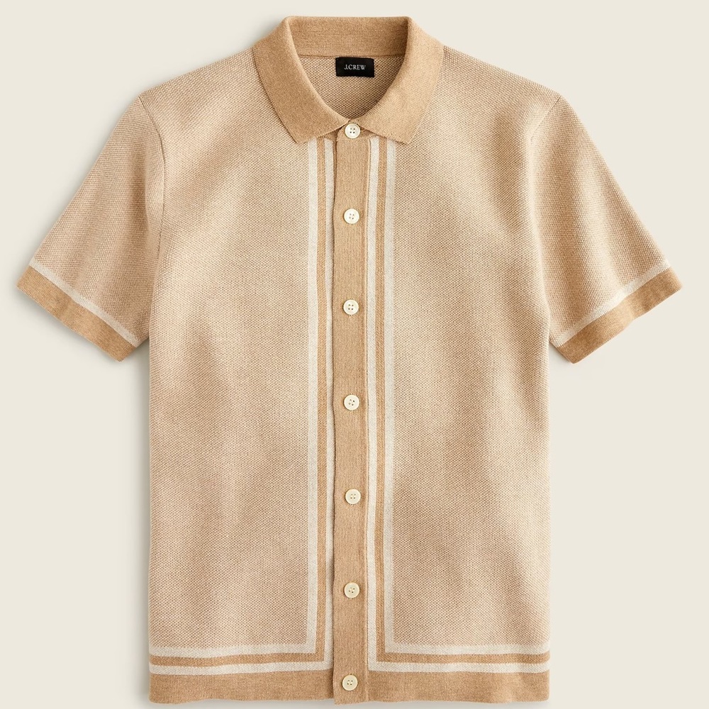 J. Crew Cotton Bird’s Eye Short Sleeve Polo Sweater (Size L / Large)